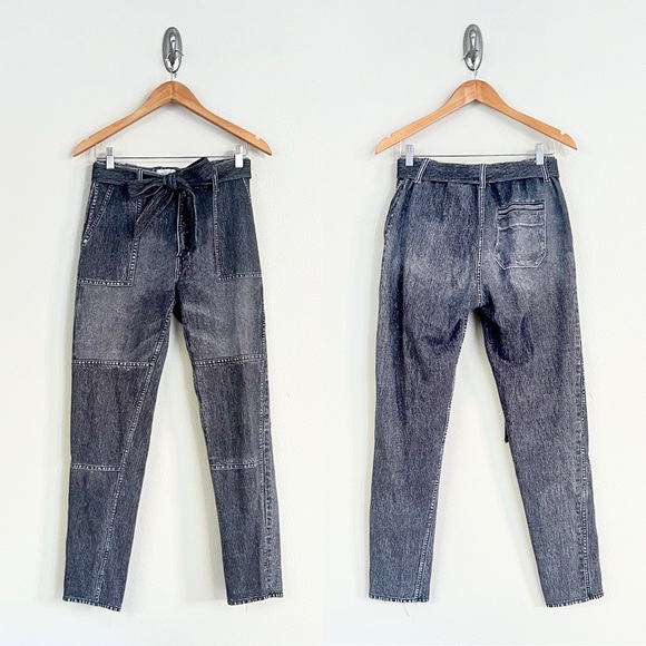 RAG & BONE Miramar Terry Patchwork Straight Leg Sweatpant Jeans in Black Magic - Picture 5 of 11